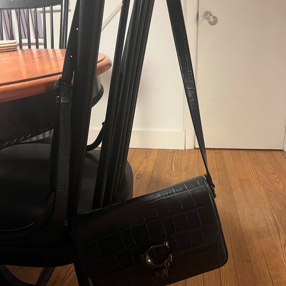 Coach Black Croc-Embossed Leather Crossbody Bag - Picture 3 of 12